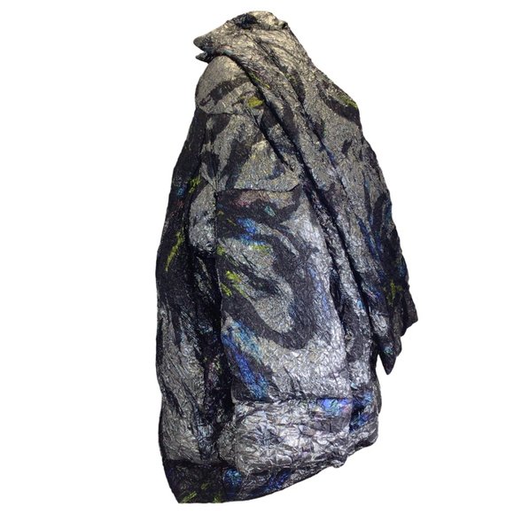 POIRET SILVER METALLIC MULTI LUREX DETAIL SILK DOWN PUFFER OPERA COAT - Picture 2 of 5